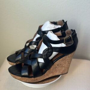 Miz Mooz Black Leather Wedge Sandals